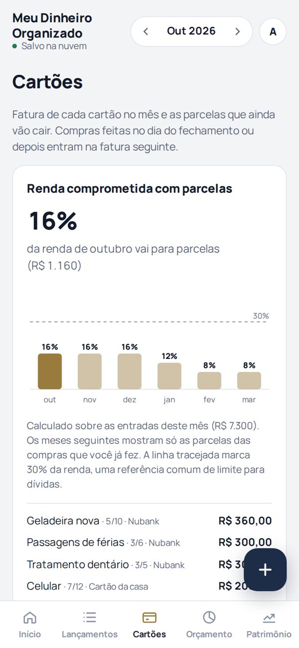 Renda comprometida com parcelas e faturas