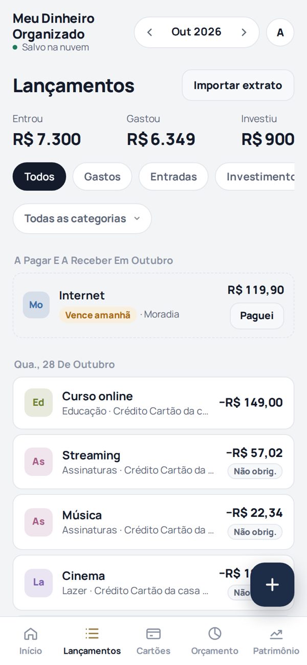 Lançamentos com as contas fixas a pagar