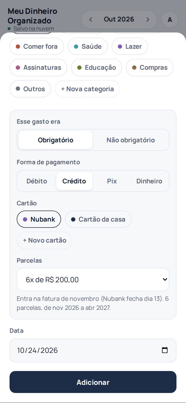 Compra no crédito lançada em 6 parcelas